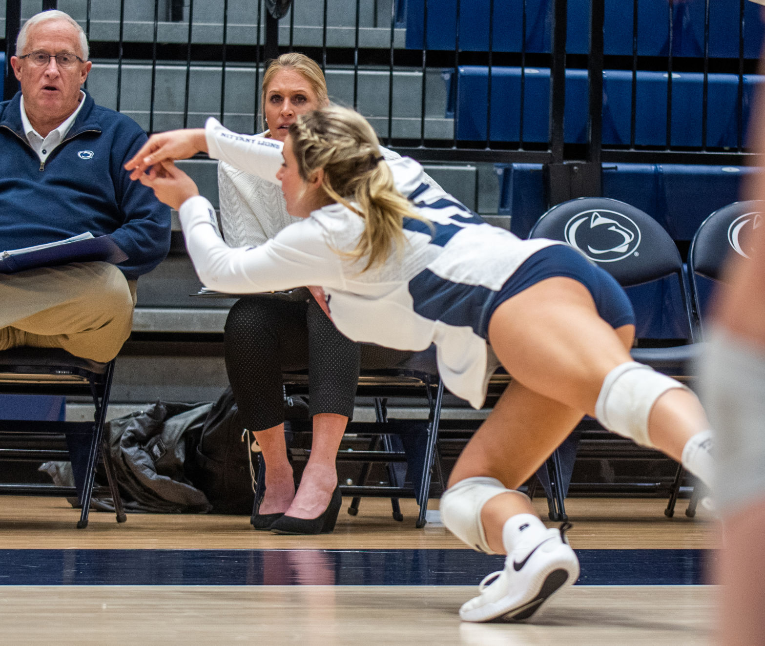 Penn State women's volleyball NCAA first round vs Princeton, Jenna Hampton (15) dives